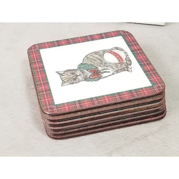 Christmas Pimpernel Coasters Tartan Holiday w/ Box Made England x6 Vtg - Picture 12 of 15